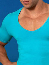 T-shirt à manches courtes et col en V profond Doreanse Turquoise 2820 Taille 2XL
